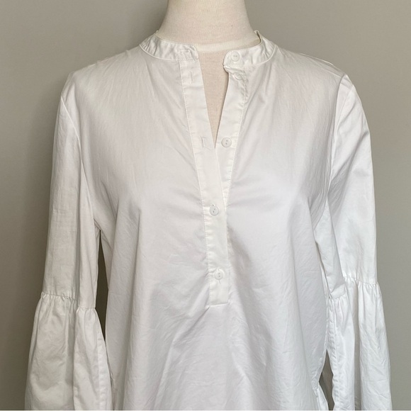 TIBI Tunic With Shirred Back & Bell Sleeve In White, Size 2 - Picture 3 of 16